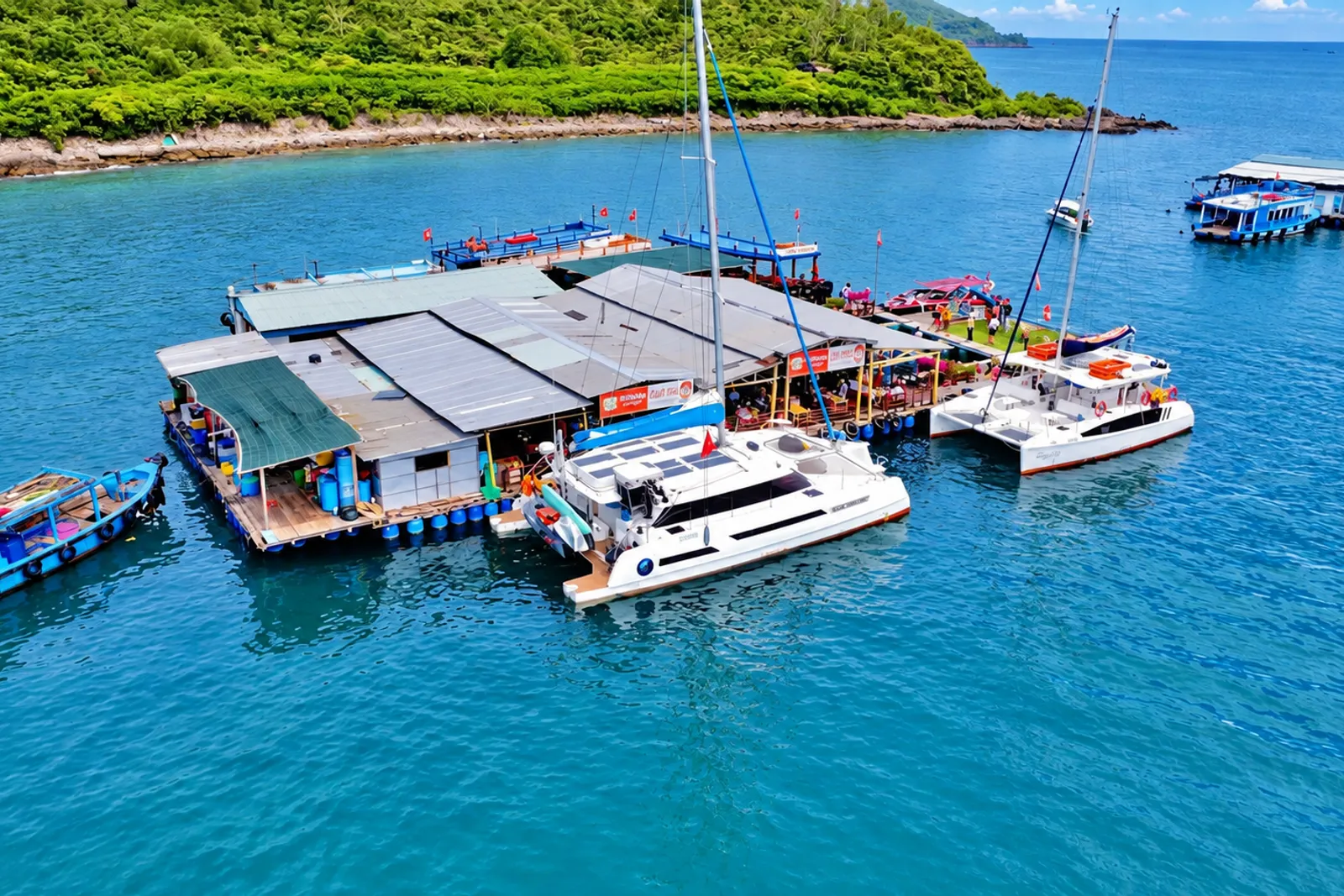 Bữa trưa hải sản đậm chất biển được phục vụ tại nhà bè Làng Chài Nha Trang